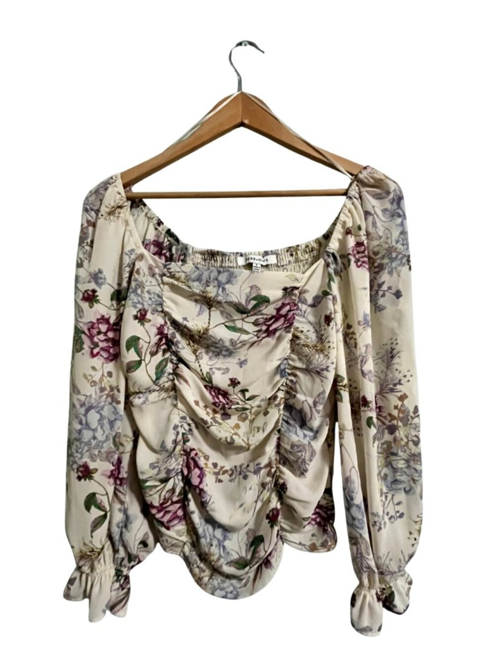 Rose + Olive Floral Ruched Blouse (Size: Small)